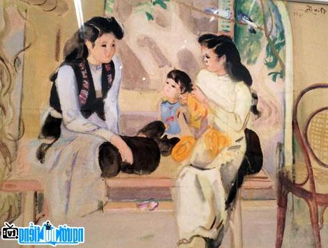 Tác phẩm kí họa màu nước "Hai thiếu phụ và em bé” của họa sĩ Trần Văn Cẩn
