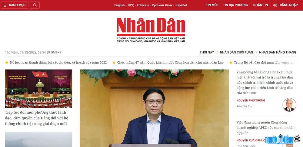 Hình ảnh giao diện của website Nhandan.Vn