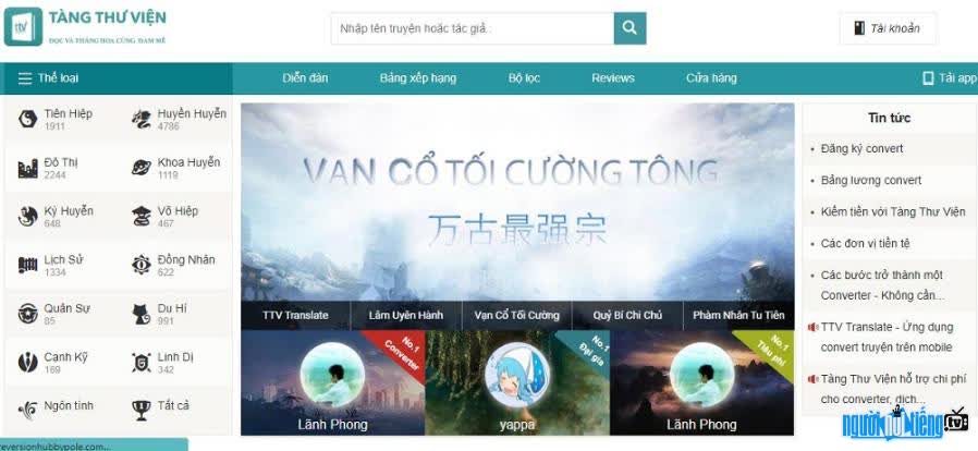 Hình ảnh giao diện thân thiện của trang Tangthuvien.vn