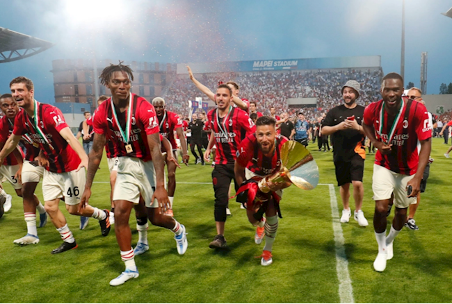Hình ảnh các cầu thủ của đội bóng vô địch Serie A đang ăn mừng chiến thắng