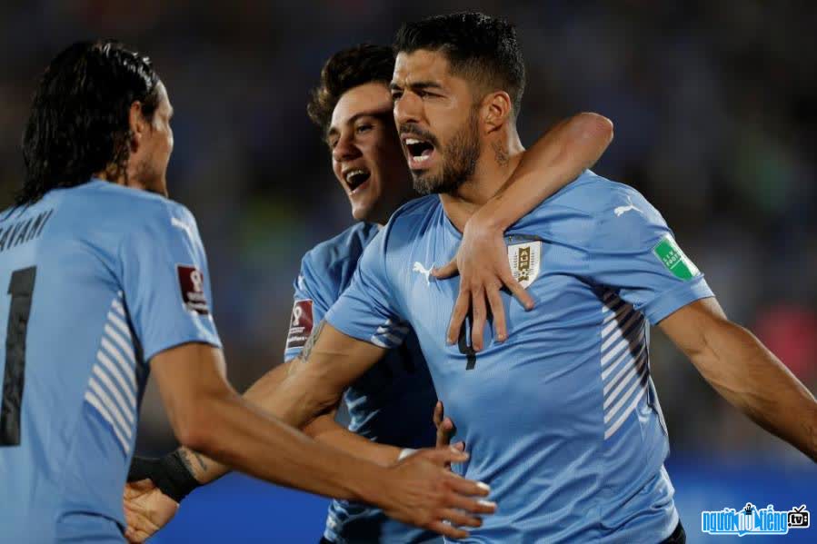 Hình ảnh các cầu thủ Uruguay ăn mừng bàn thắng