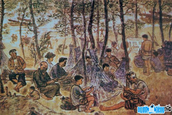 Bức tranh "Vá lưới bên bờ biển" của họa sĩ Nguyễn Trọng Hợp