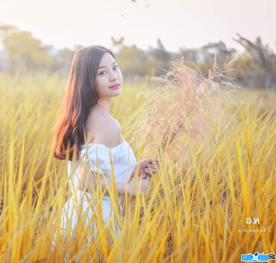 Hình ảnh Kiều Ngân xinh đẹp dịu dàng trên cánh đồng lúa