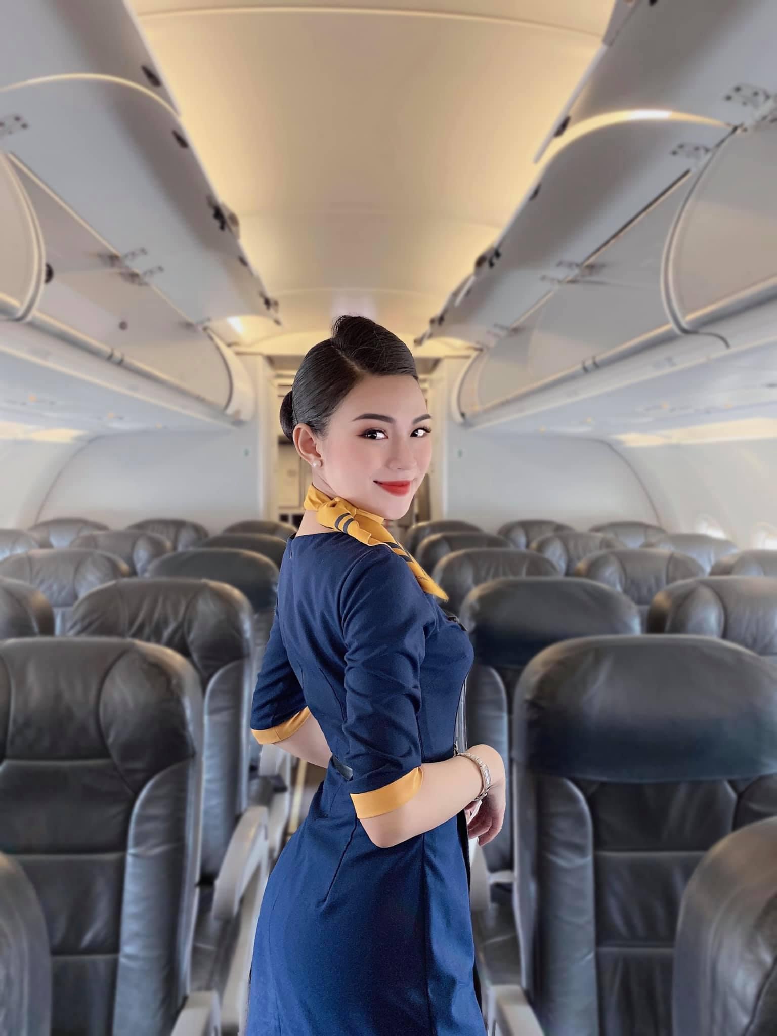  beautiful Khanh Linh in a flight attendant uniform