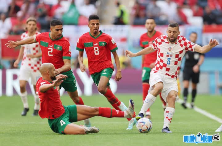 Hình ảnh cầu thủ Maroc đang thi đấu trên sân cỏ