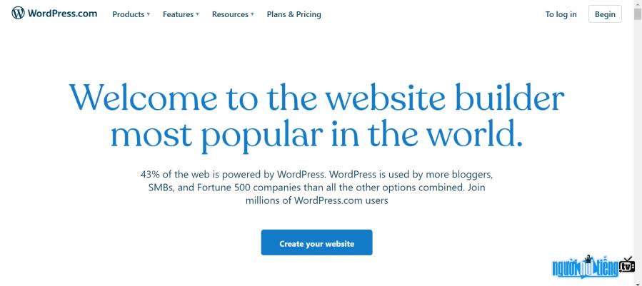Giao diện của website wordpress.com