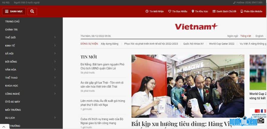 Hình ảnh giao diện của trang Vietnamplus.Vn