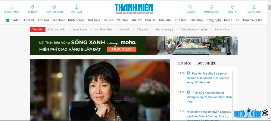 Interface of Thanh Nien electronic newspaper