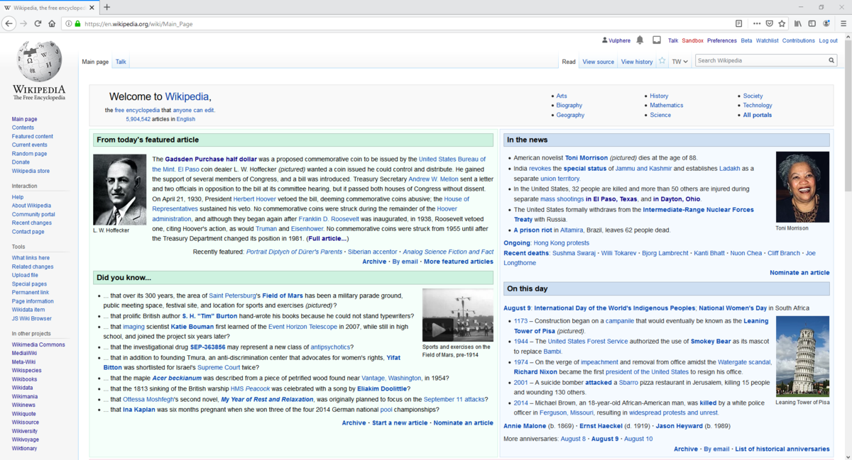 Giao diện Website Wikipedia.org