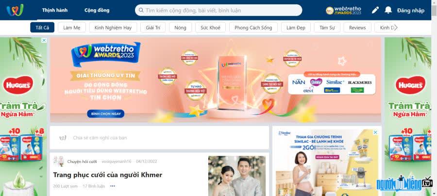 Giao diện của website webtretho.com