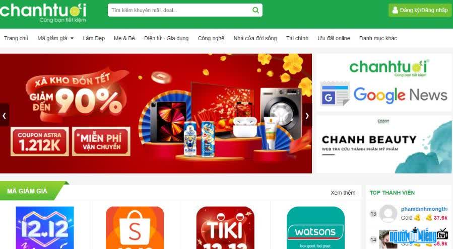 Hình ảnh giao diện đẹp mắt của website Chanhtuoi.com