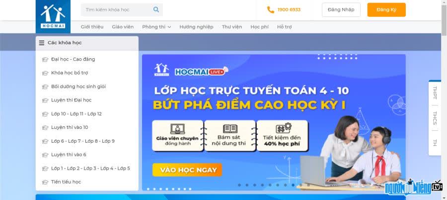 The interface of the website hocmai.vn