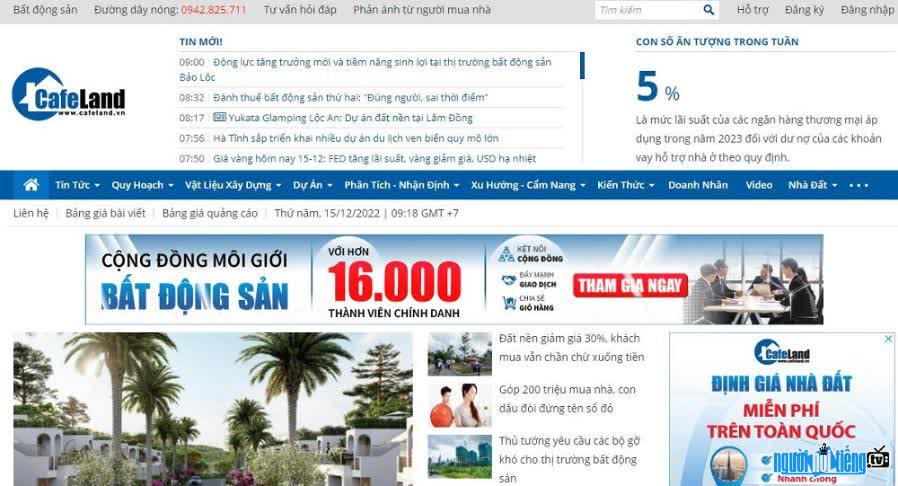 Hình ảnh giao diện thân thiện của website CafeLand.vn