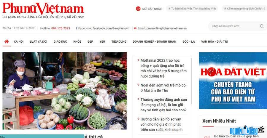 Hình ảnh giao diện thân thiện của website Phunuvietnam.Vn