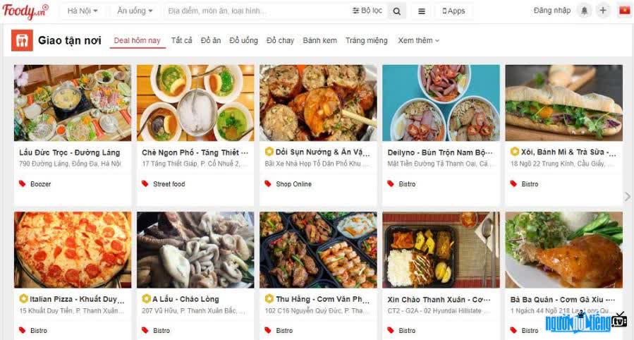 Hình ảnh giao diện thân thiện của trang web Foody.vn