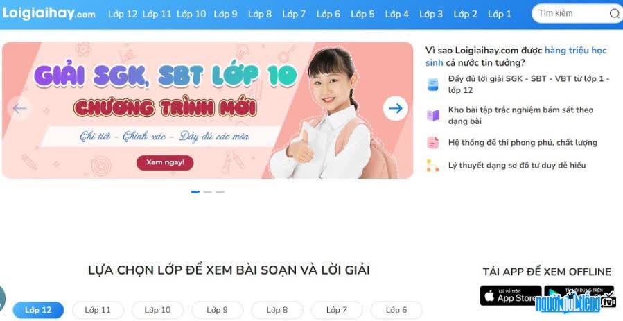 Hình ảnh giao diện của trang Loigiaihay.Com
