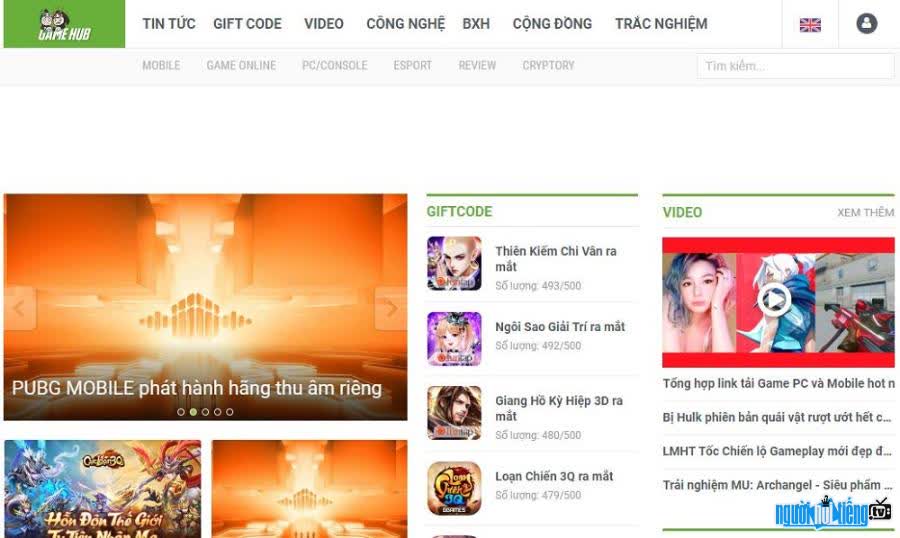 Hình ảnh giao diện của website Gamehub.vn