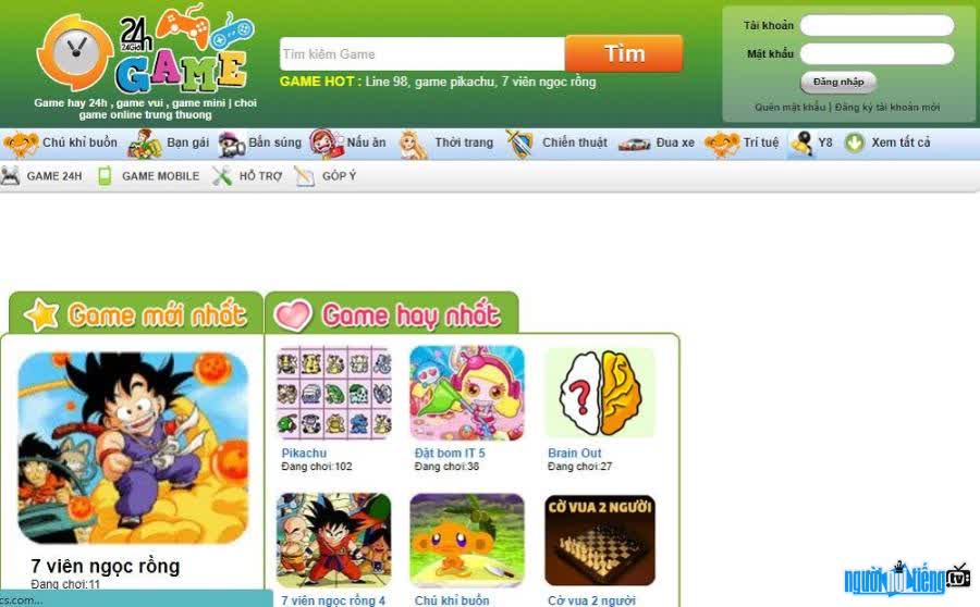 Hình ảnh gian diện bắt mắt của website Game24h.Vn