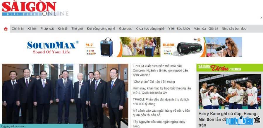 Hình ảnh giao diện của website Sggp.org.vn