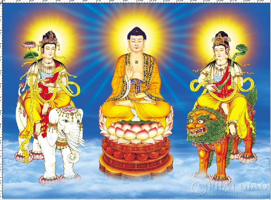 Bồ Tát Phổ Hiền thường được thờ cùng với Phật Thích Ca và Bồ Tát Văn Thù Sư Lợi