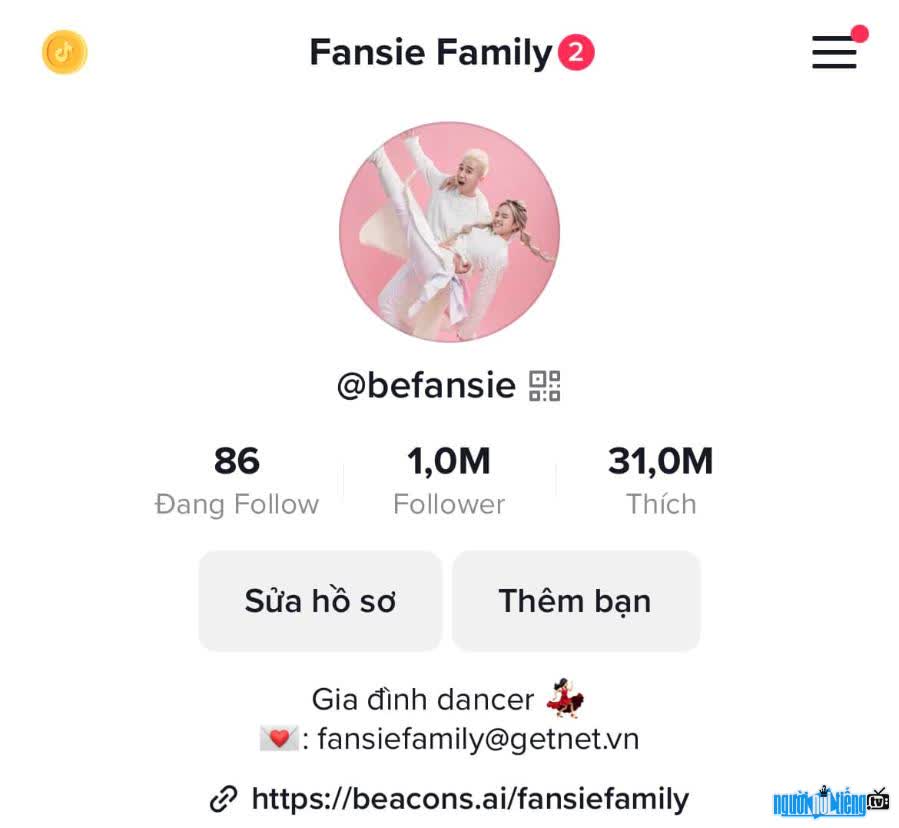 Image of Tiktok Fansie Family channel reaching 1 million followers
