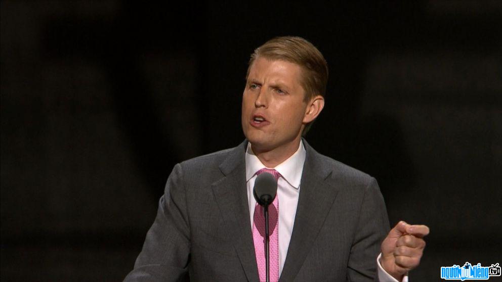  Photo of businessman Eric Trump while giving a speech in his father's presidential run
