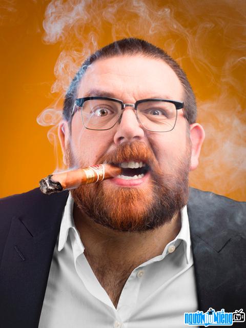 Actor Nick Frost posing funny