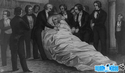 Photo of President America John Quincy Adams on his hospital bed in the last days of his life