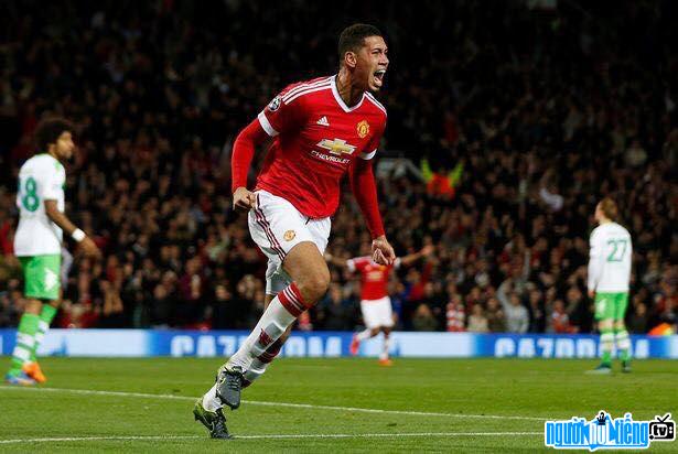 Picture image of player Chris Smalling while celebrating after a goal