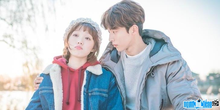 Actor Nam Joo-hyuk and his co-star in a romantic movie scene