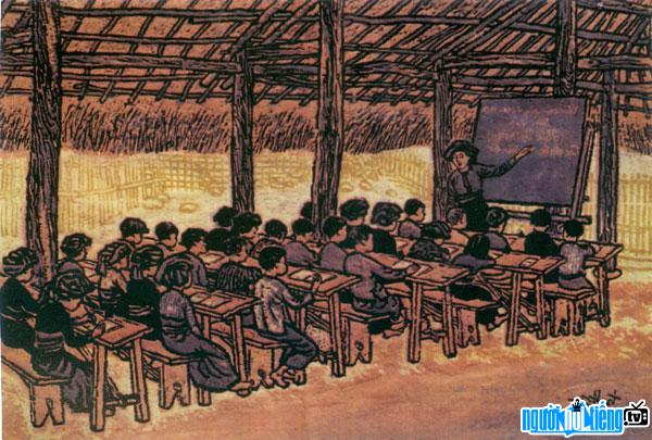 Bức tranh "lớp học miền núi" của họa sĩ Nguyễn Trọng Hợp