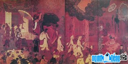  Pagoda festival - A precious lacquer painting by artist Le Quoc Loc