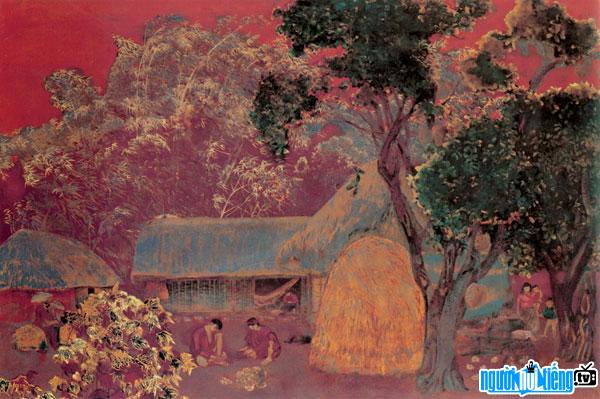 Bức tranh sơn mài Nhà tranh gốc mít của họa sĩ Nguyễn Văn Tỵ