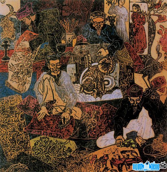 Bức tranh "Nghệ nhân tranh Hàng Trống" của họa sĩ Trần Nguyên Đán