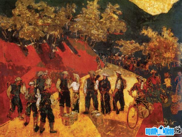 Tác phẩm sơn mài "Đường lên Điện Biên" của họa sĩ Trần Khánh Chương
