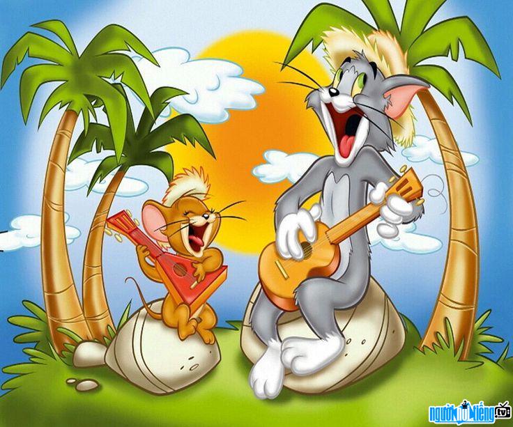 A photo of Tom Cat and Jerry Mouse having fun together