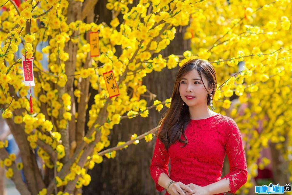  Dieu Linh is beautiful with a red dress to welcome Tet