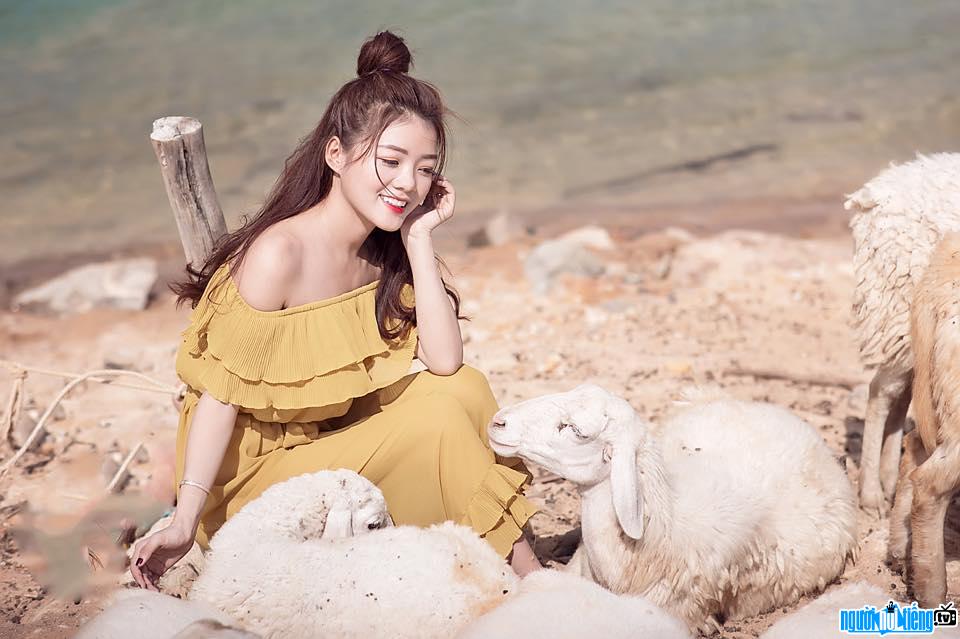 beautiful Hong Hanh posing with sheep