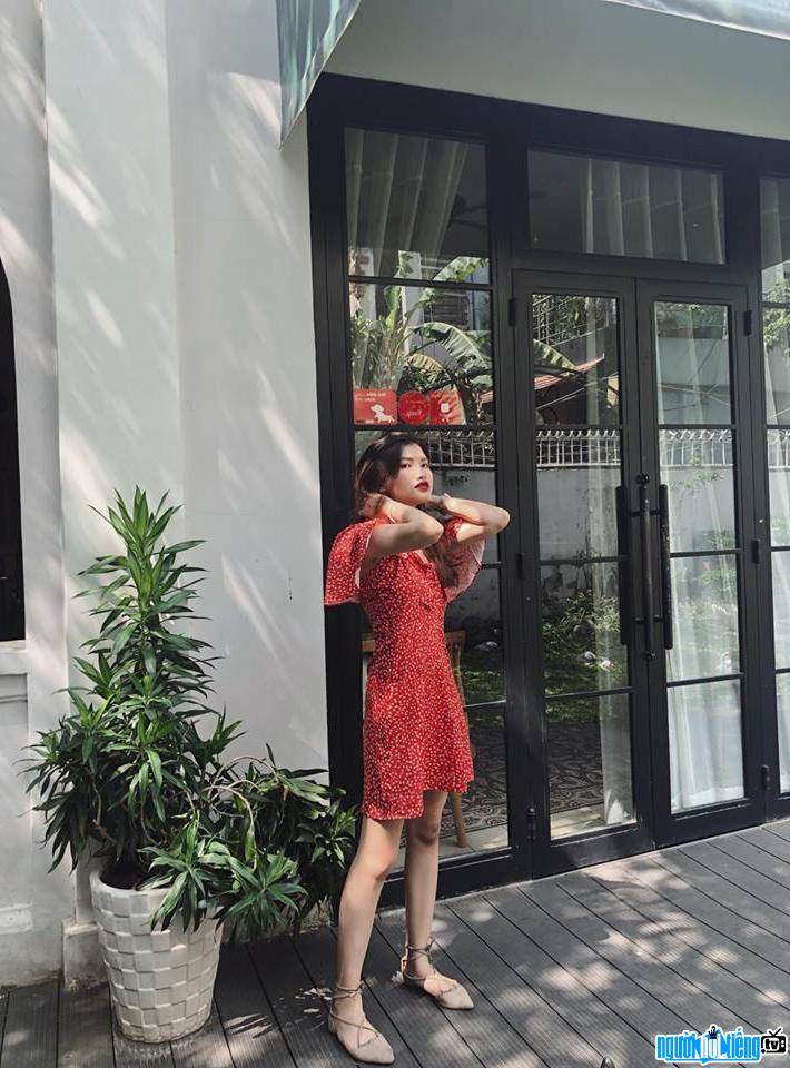 Beautiful Thuy Tien in a red dress